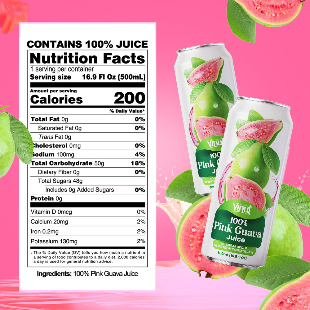 Vinut 100% Pink Guava Juice – Pack of 12 Cans (11.15 fl oz)