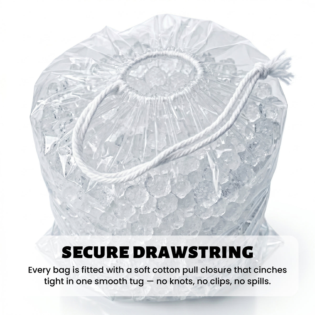 8 lbs Crystal Drawstring Ice Bags - 100 Count per Case