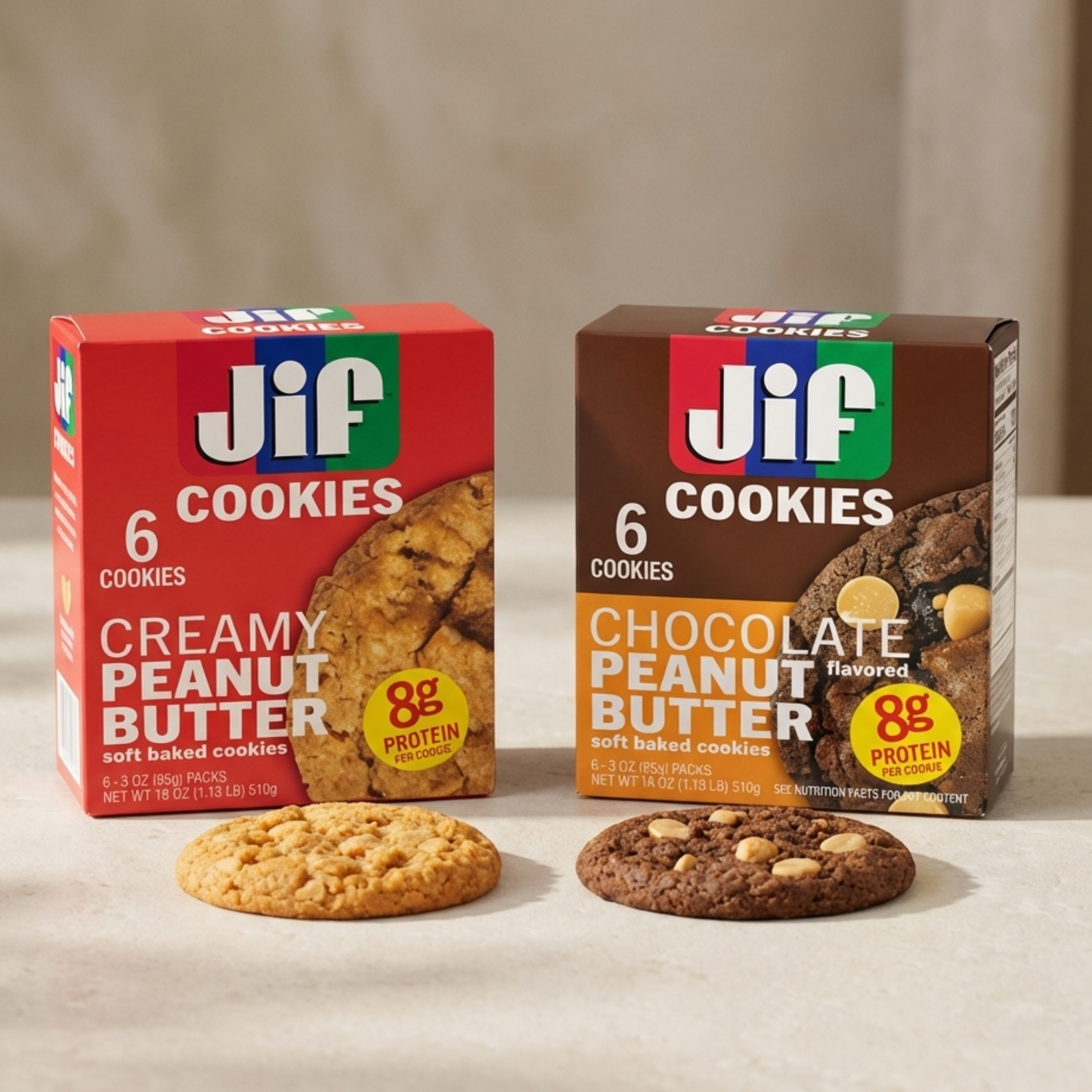 Jif Cookies Variety Pack – Creamy Peanut Butter & Chocolate Peanut Butter Flavored Soft Baked Cookies, 12 Individually Wrapped Cookies