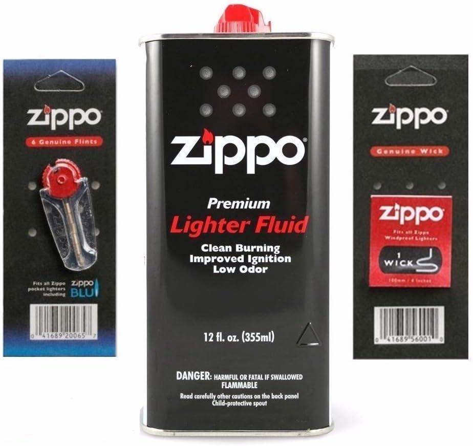 Zippo Lighter Fluid (1) 12.OZ. Fuel (1) Flint and (1) Wick Set