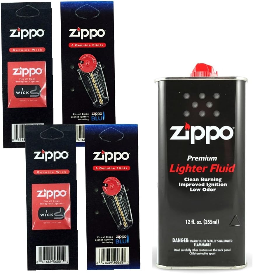Zippo Lighter Fluid (1) 12.OZ. Fuel (2) Flint and (2) Wick Set