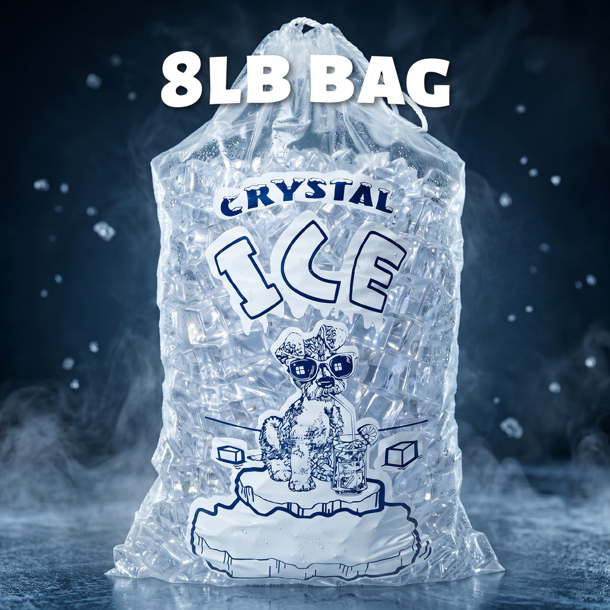 8 lbs Crystal Drawstring Ice Bags - 100 Count per Case
