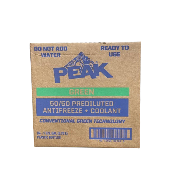 Side view of PEAK® Conventional 50/50 Ready Use Antifreeze + Coolant bulk packaging.