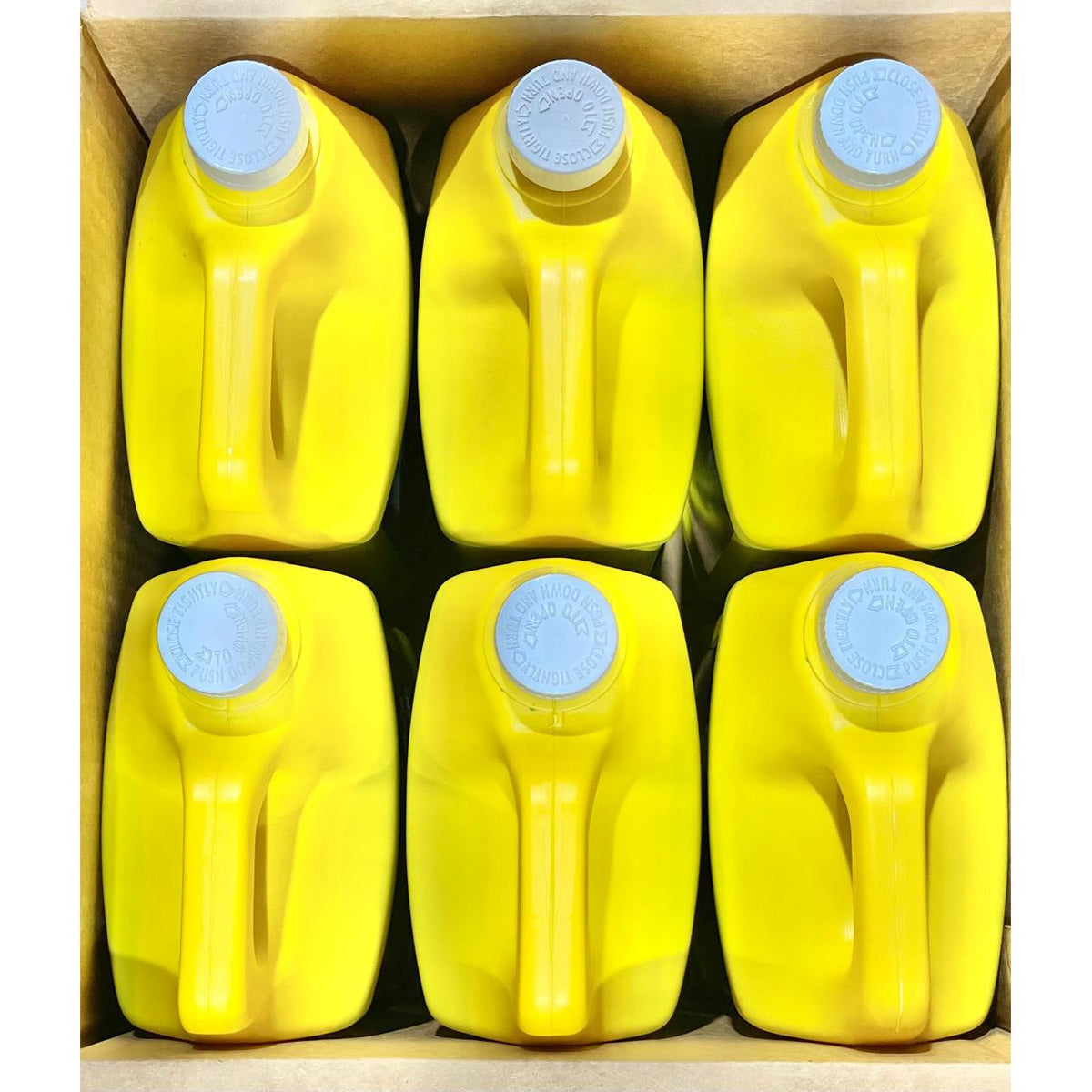 Overhead view of six 1-gallon jugs of REV 360 Coolant