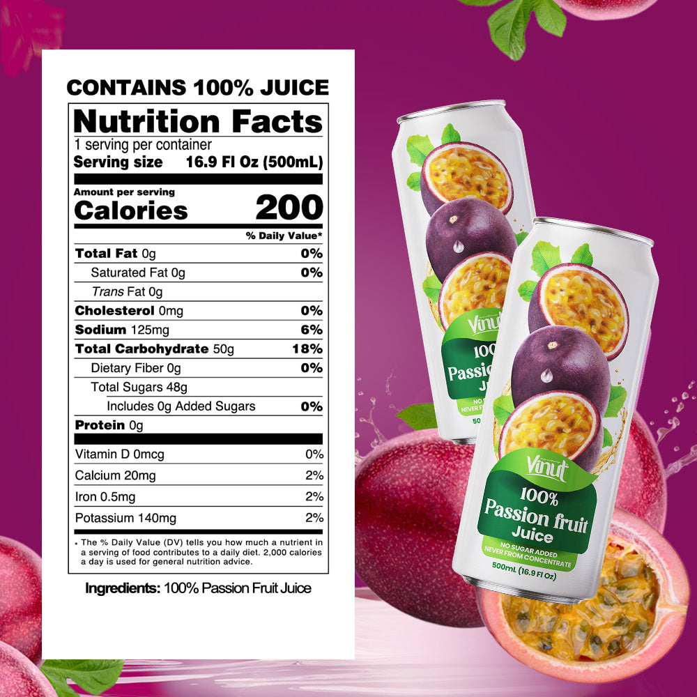 Vinut 100% Passion Fruit Juice – Pack of 12 Cans (11.15 fl oz)