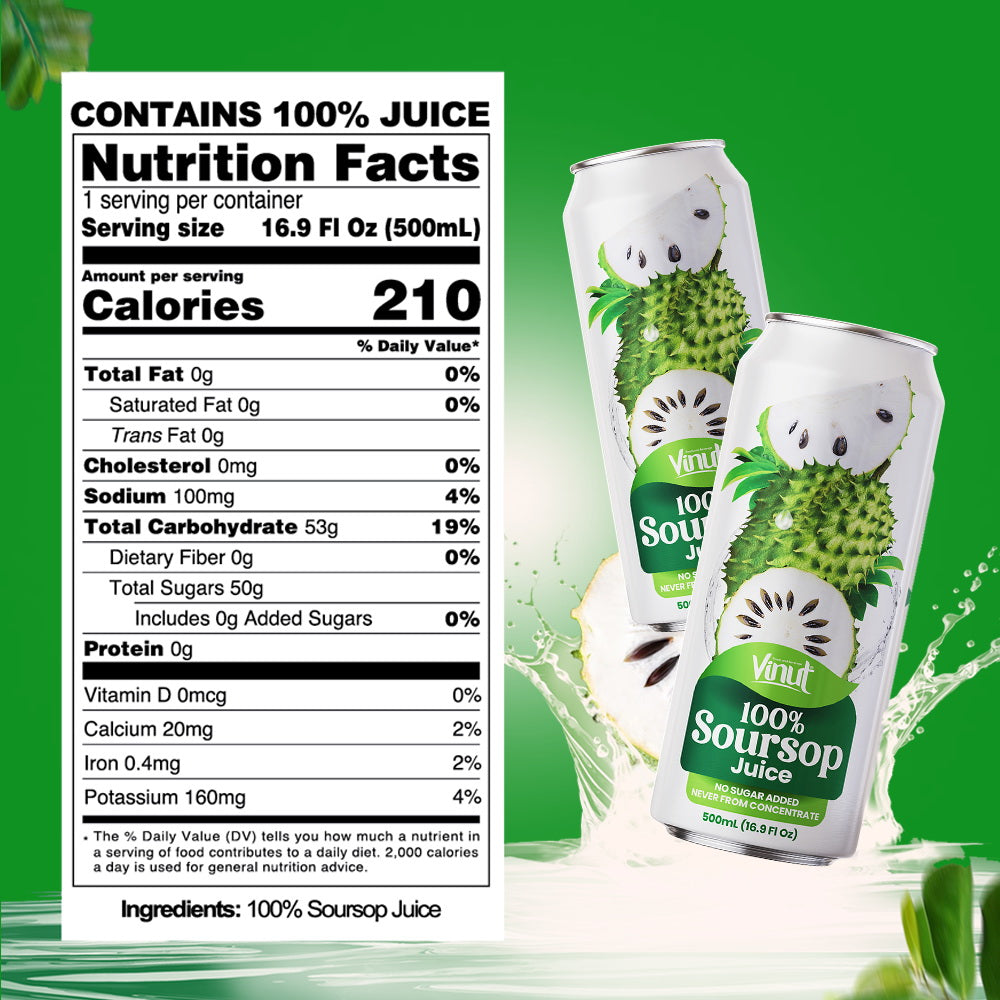 Vinut 100% Soursop Juice – Pack of 12 Cans (11.15 fl oz)