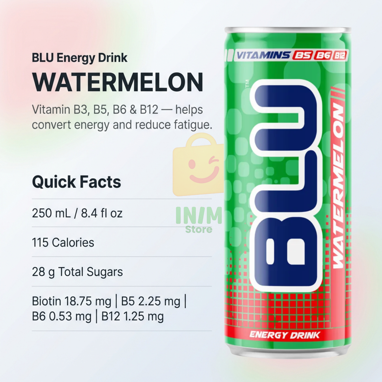 BLU Variety Pack Energy Drink – 14 Slim Cans, 7 Flavors, 2 Cans of Each, 8.4 fl oz (250 mL)