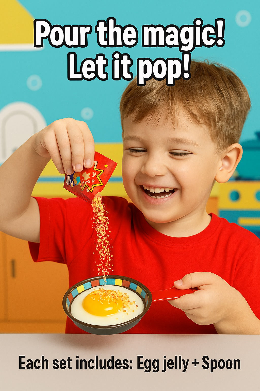 Kids Boom Fun Fried Egg Shape Jelly with Popping Candy & Jam - 10pcs