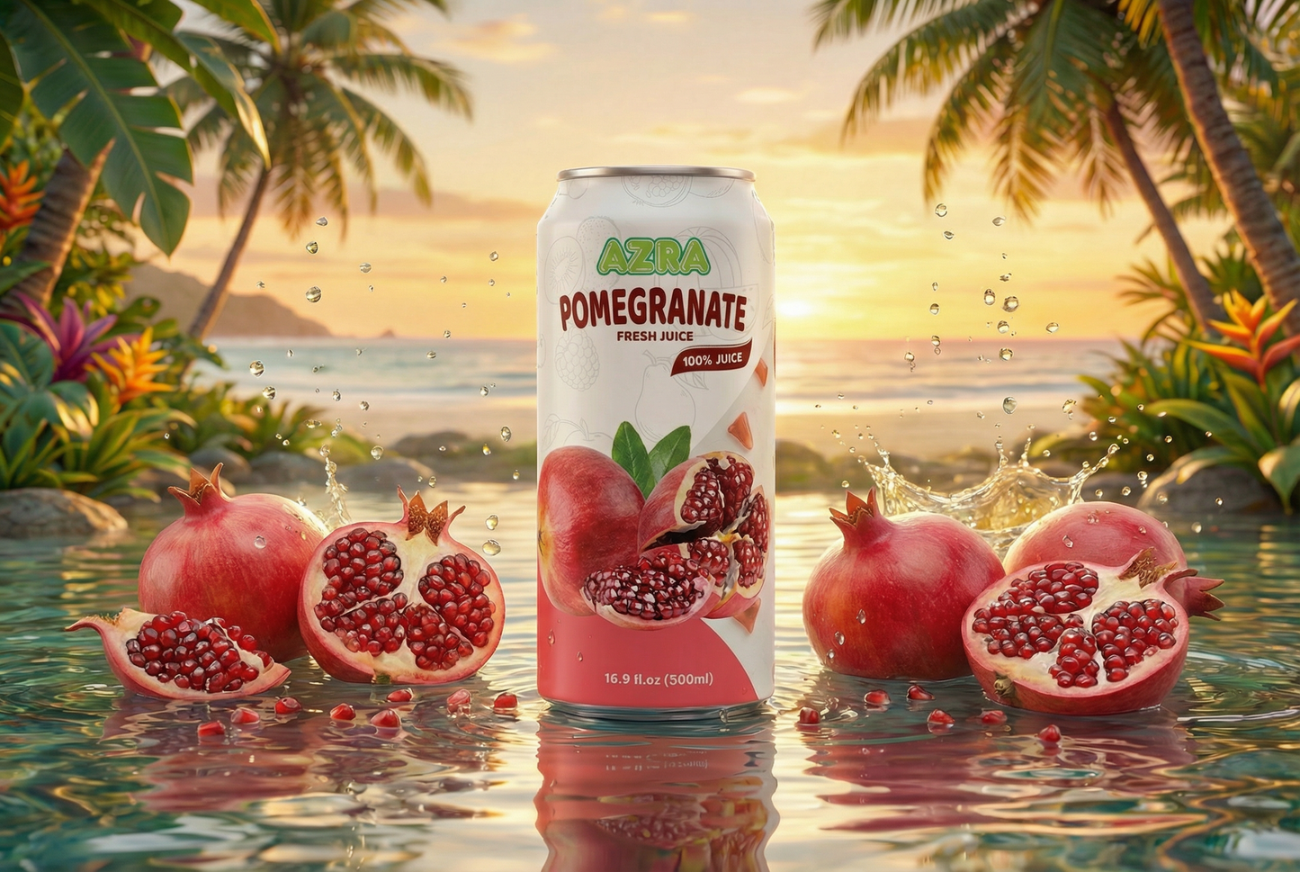 AZRA Pomegranate Juice 12 Pack – 100% Tropical Juice – 500ml Cans – Imported from Vietnam