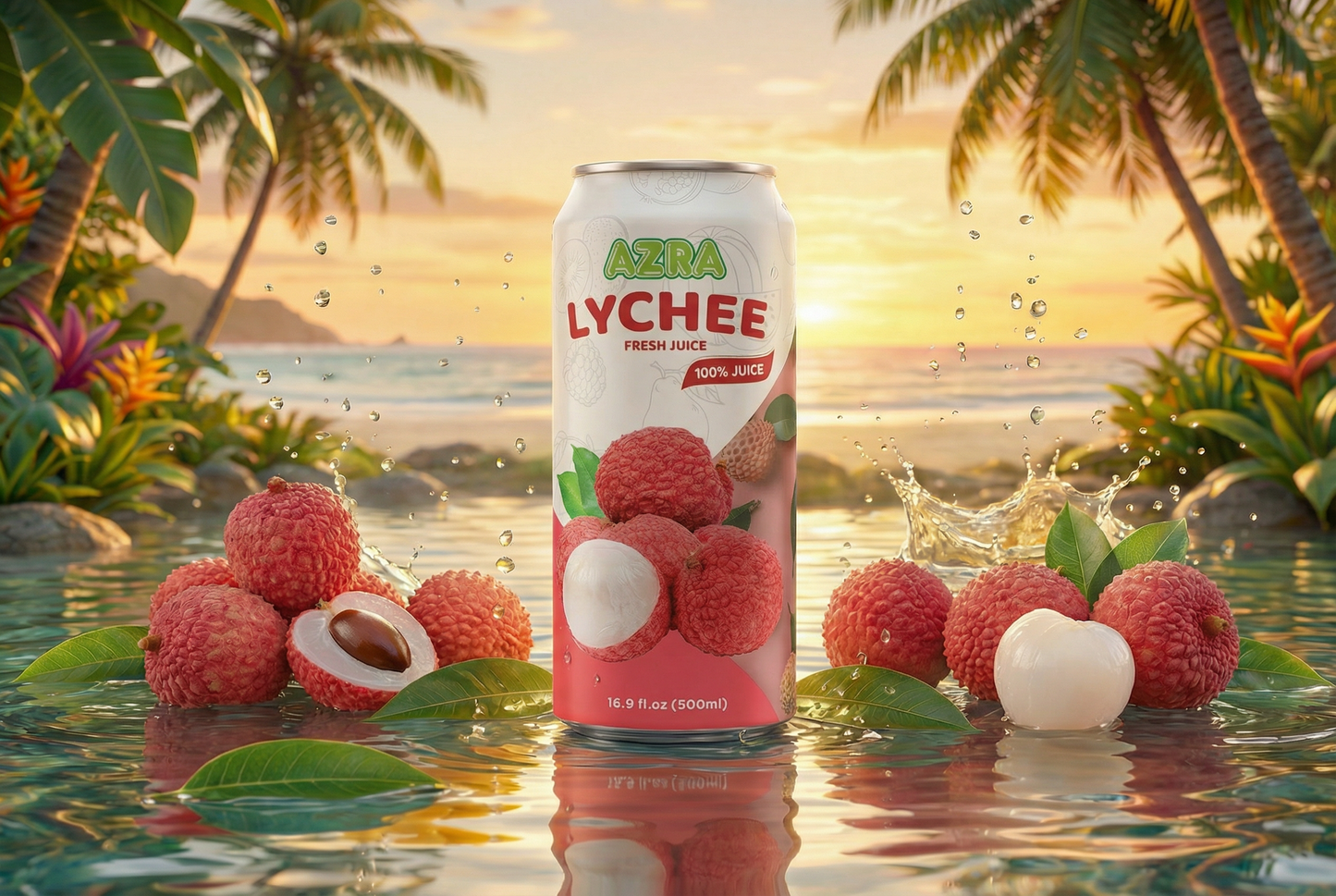 AZRA Lychee Juice 12 Pack – 100% Tropical Juice – 500ml Cans – Imported from Vietnam