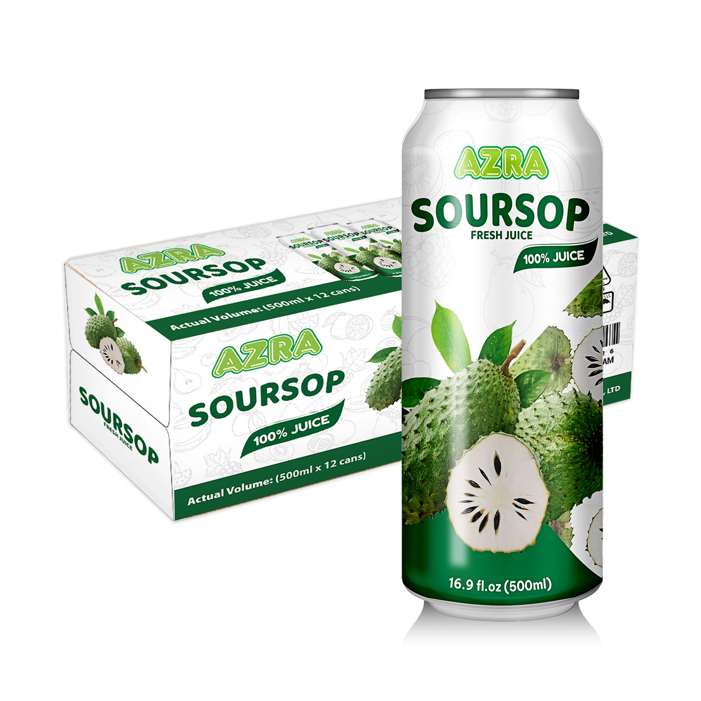 AZRA Soursop Juice 12 Pack – 100% Tropical Juice with Pulp – 500ml Cans – Imported from Vietnam