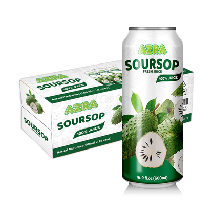 AZRA Soursop Juice 12 Pack – 100% Tropical Juice with Pulp – 500ml Cans – Imported from Vietnam