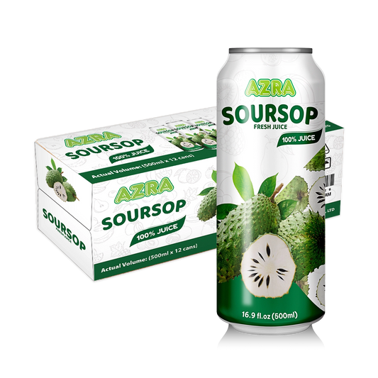 AZRA Soursop Juice 12 Pack – 100% Tropical Juice with Pulp – 500ml Cans – Imported from Vietnam