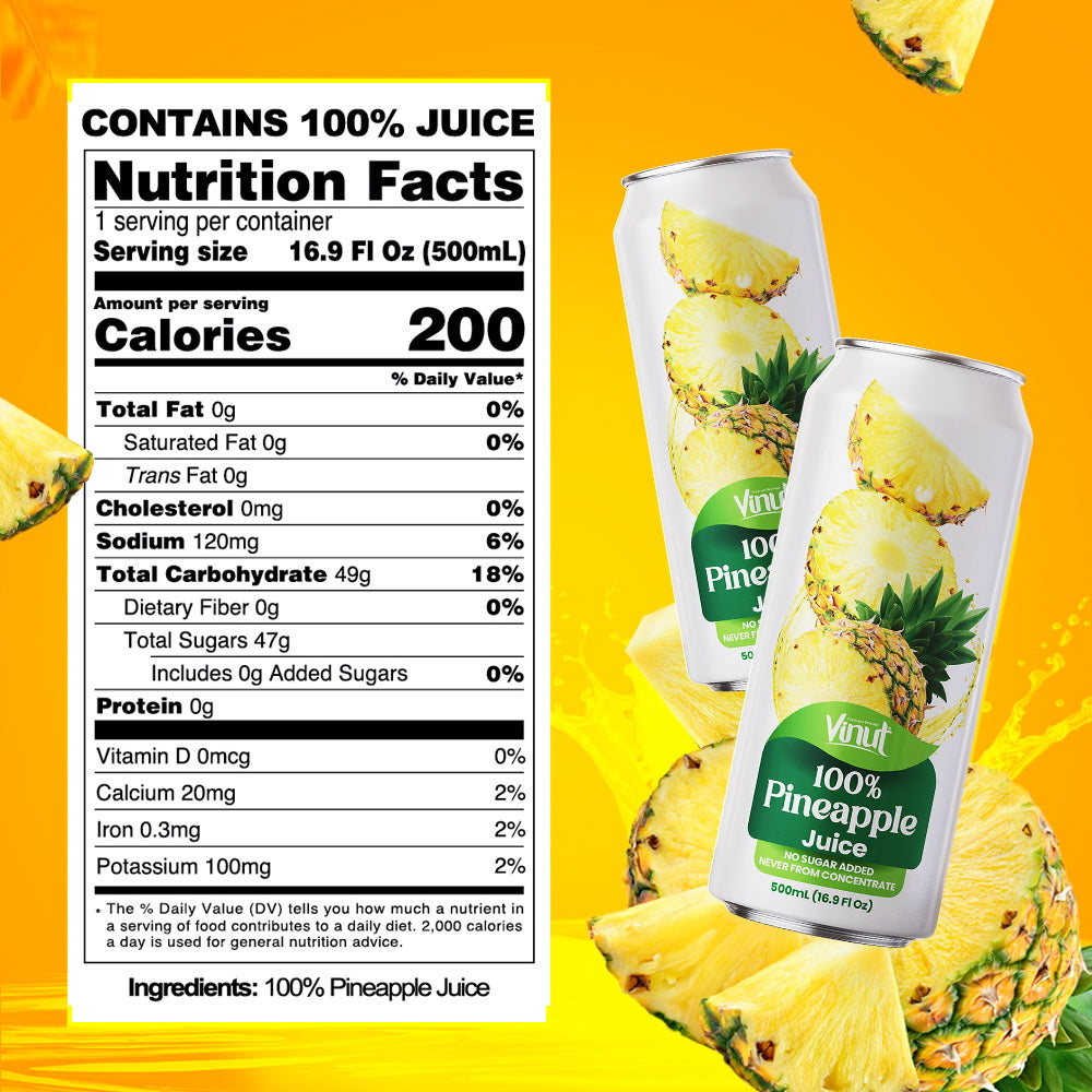 Vinut 100% Pineapple Juice – Pack of 12 Cans (11.15 fl oz)