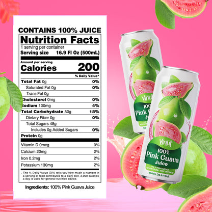 Vinut 100% Pink Guava Juice – Pack of 12 Cans (11.15 fl oz)