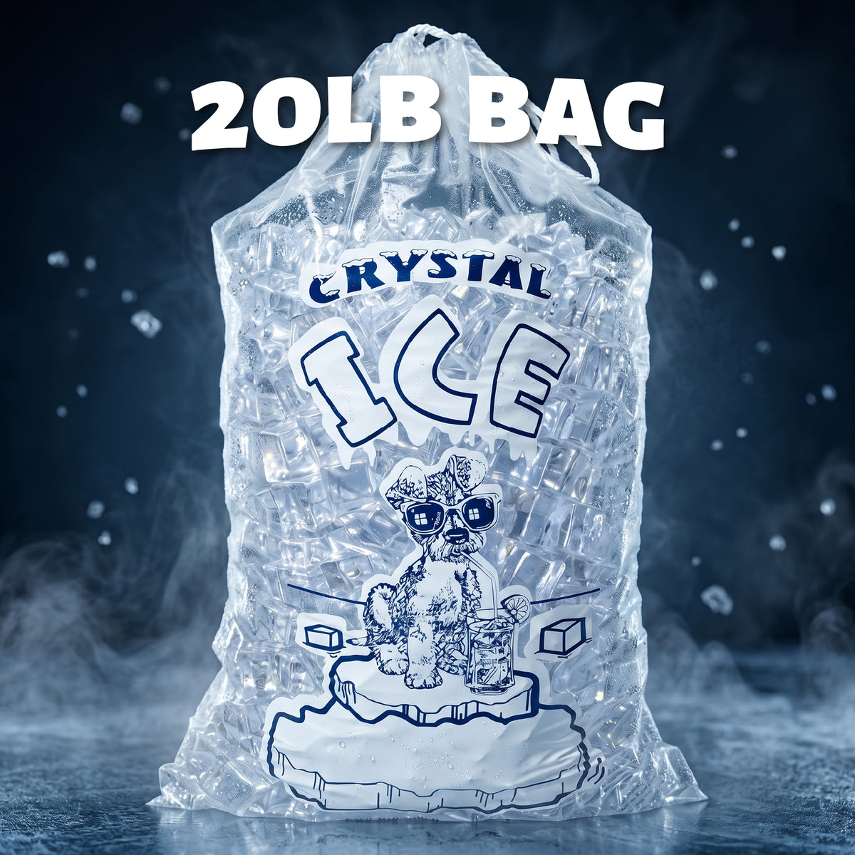 20 lbs Crystal Drawstring Ice Bags - 100 Count per Case