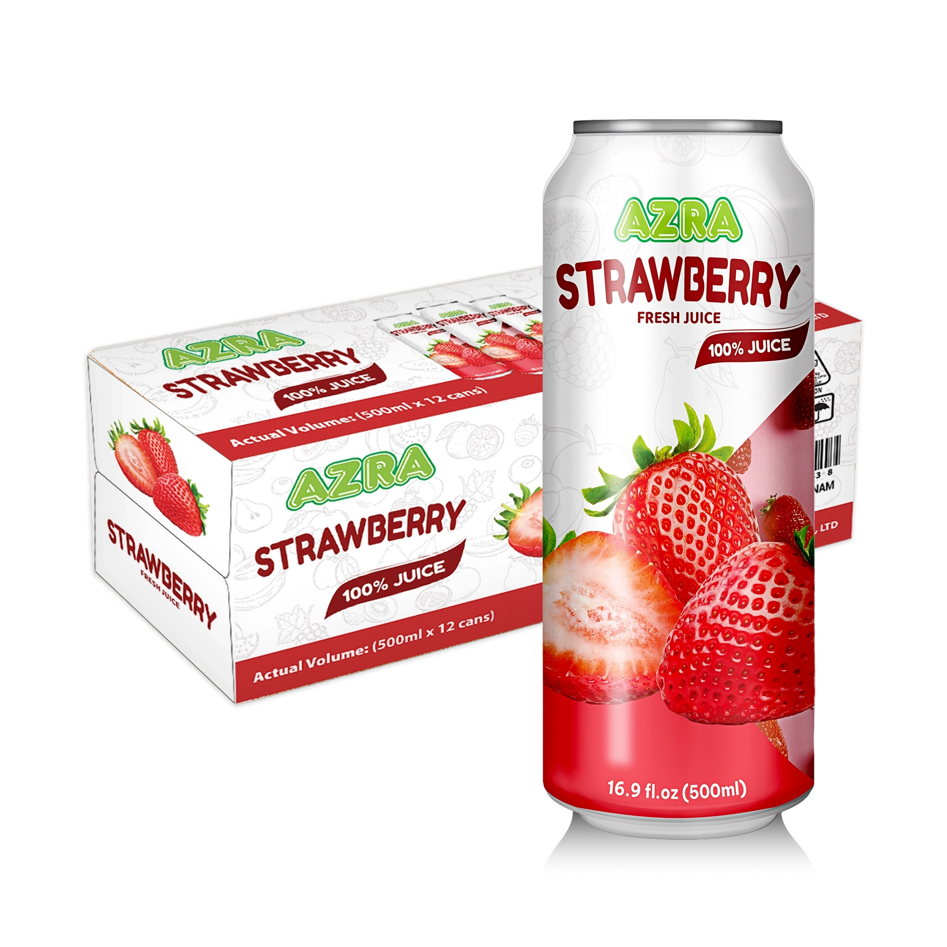 AZRA Strawberry Juice 12 Pack 500ml Cans Imported from Vietnam