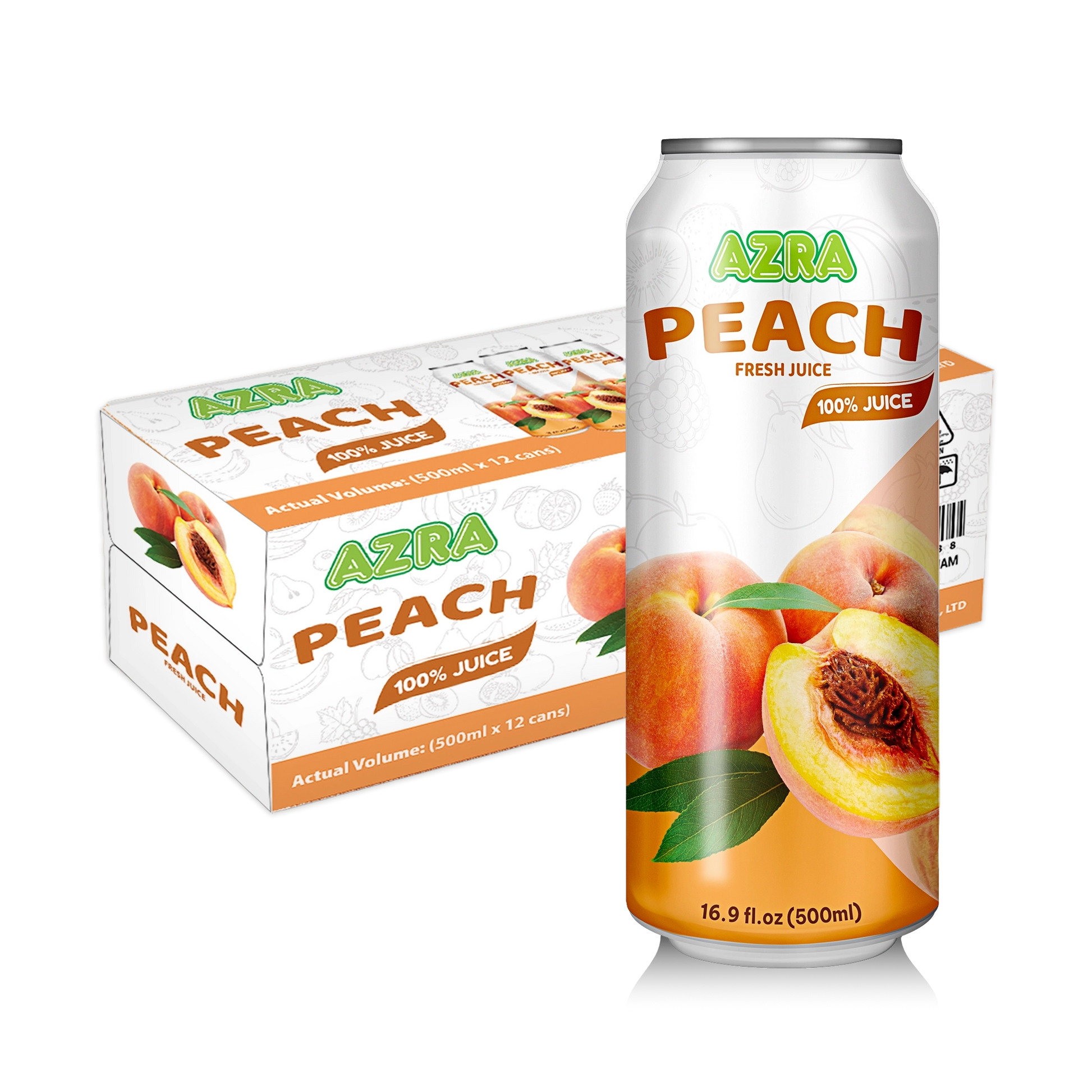 AZRA Peach Juice 12 Pack 500ml Cans Imported from Vietnam