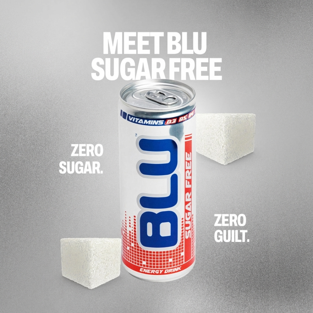 BLU Sugar Free Energy Drink – 12 Pack, 8.4 fl oz (250 mL) Slim Cans
