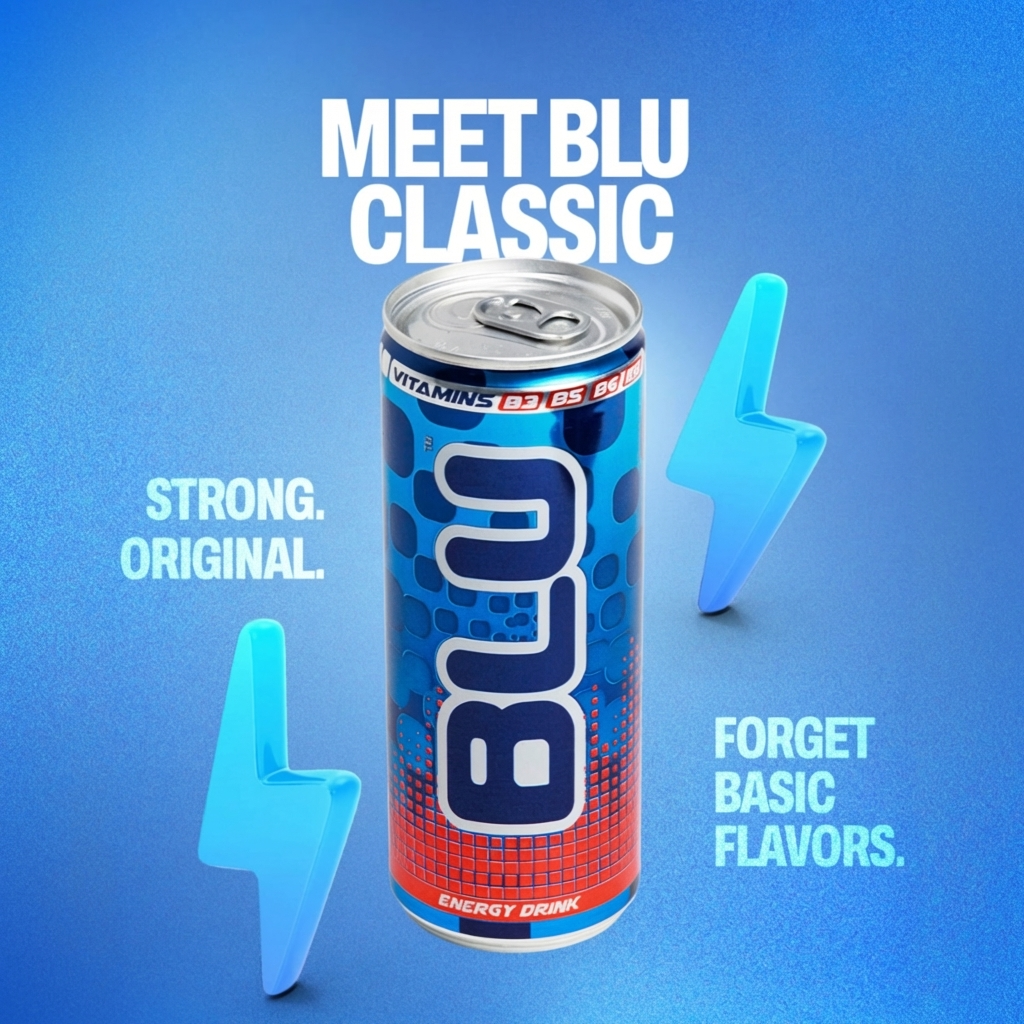 BLU Classic Energy Drink – 12 Pack, 8.4 fl oz (250 mL) Slim Cans
