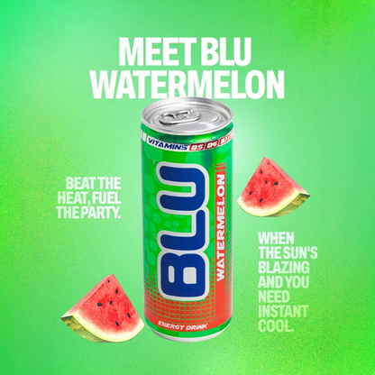 BLU Watermelon Energy Drink – 12 Pack, 8.4 fl oz (250 mL) Slim Cans