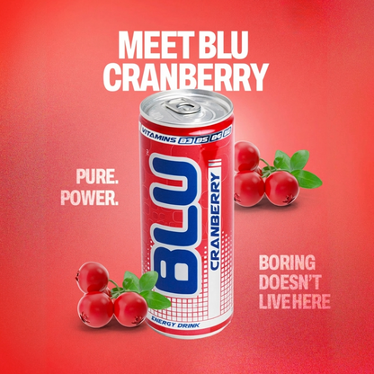 BLU Cranberry Energy Drink – 12 Pack, 8.4 fl oz (250 mL) Slim Cans