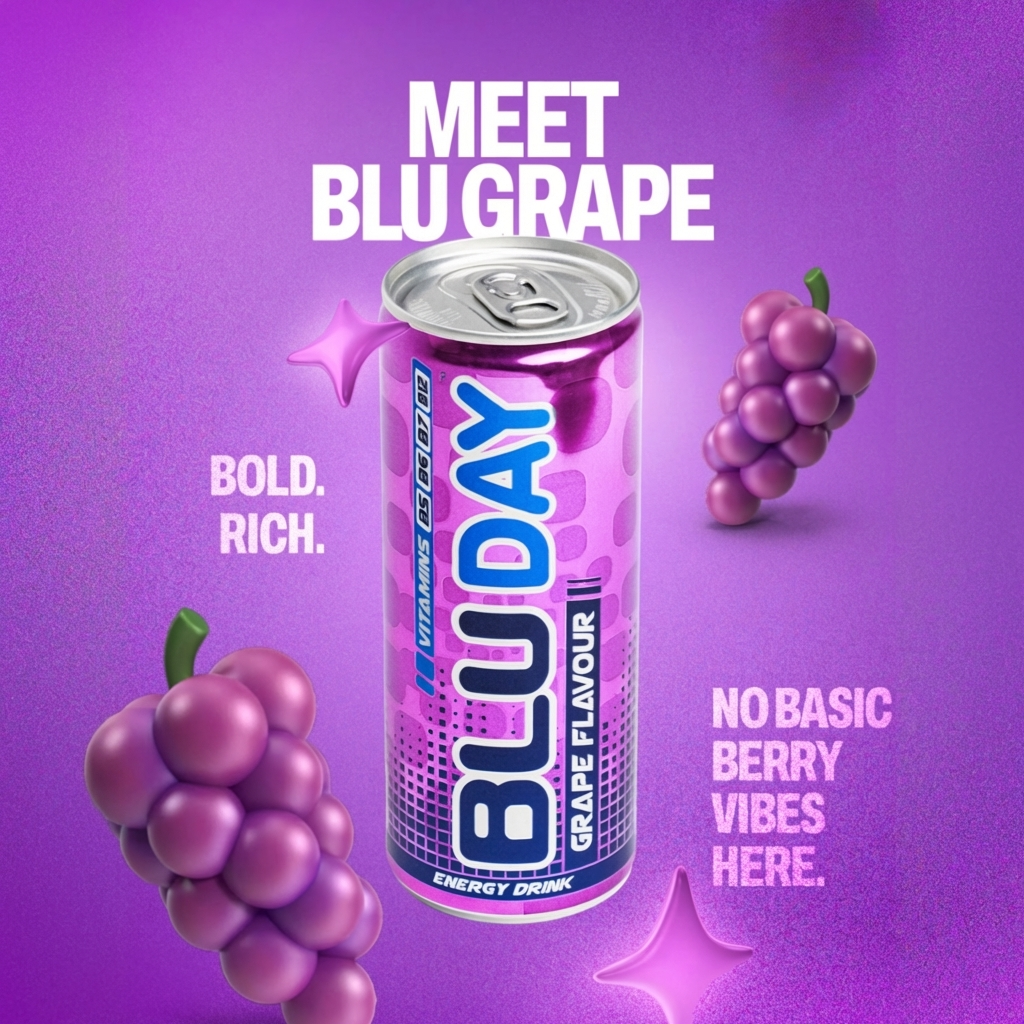 BLU Grape Energy Drink – 12 Pack, 8.4 fl oz (250 mL) Slim Cans