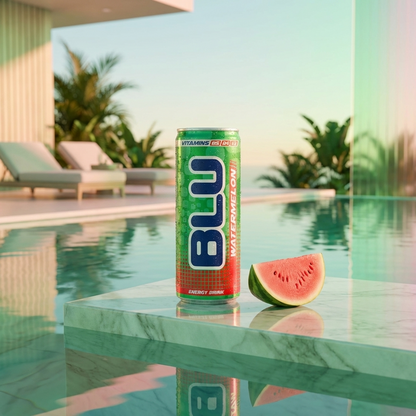 BLU Watermelon Energy Drink – 12 Pack, 8.4 fl oz (250 mL) Slim Cans