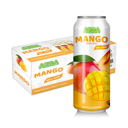 AZRA Mango Juice 12 pack 500ml cans 100% tropical juice imported from Vietnam case packaging