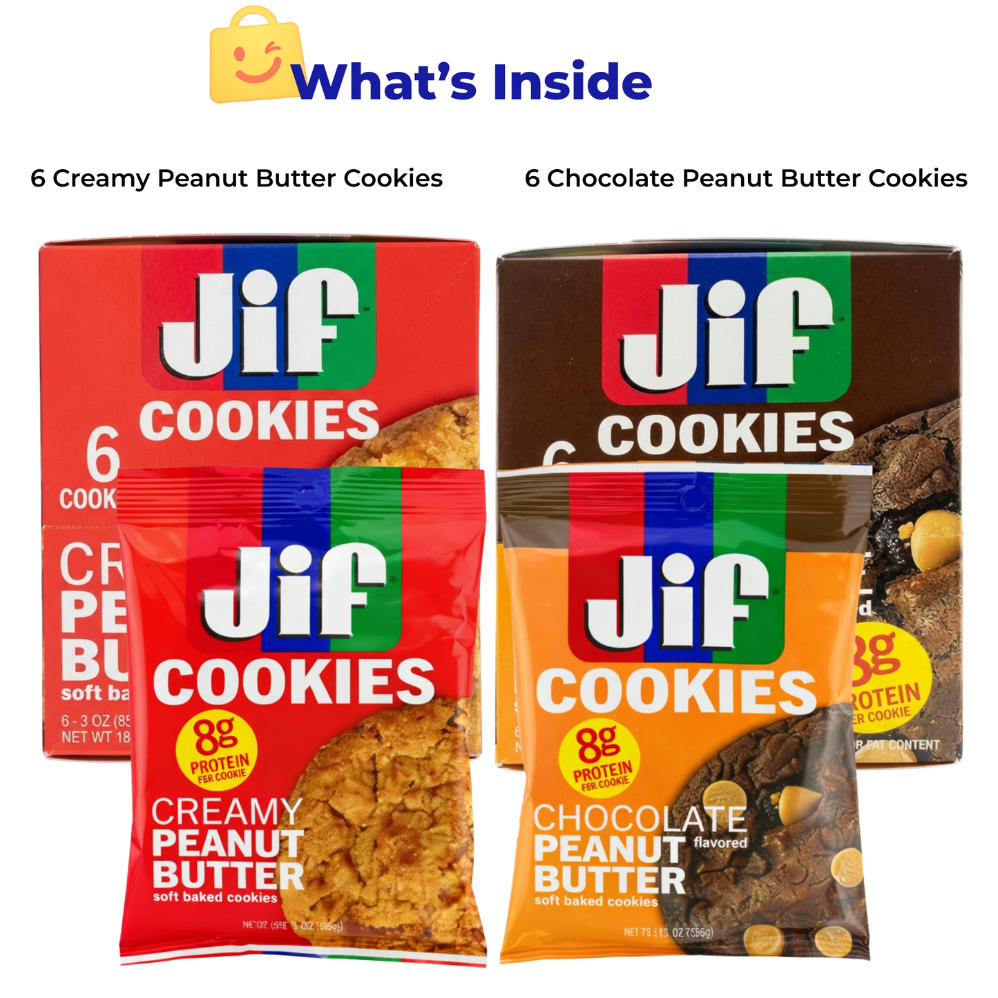 Jif Cookies Variety Pack – Creamy Peanut Butter & Chocolate Peanut Butter Flavored Soft Baked Cookies, 12 Individually Wrapped Cookies