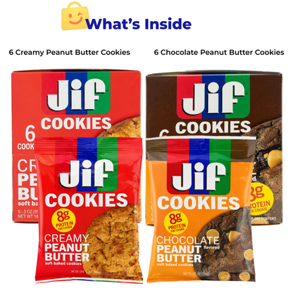 Jif Cookies Variety Pack – Creamy Peanut Butter & Chocolate Peanut Butter Flavored Soft Baked Cookies, 12 Individually Wrapped Cookies
