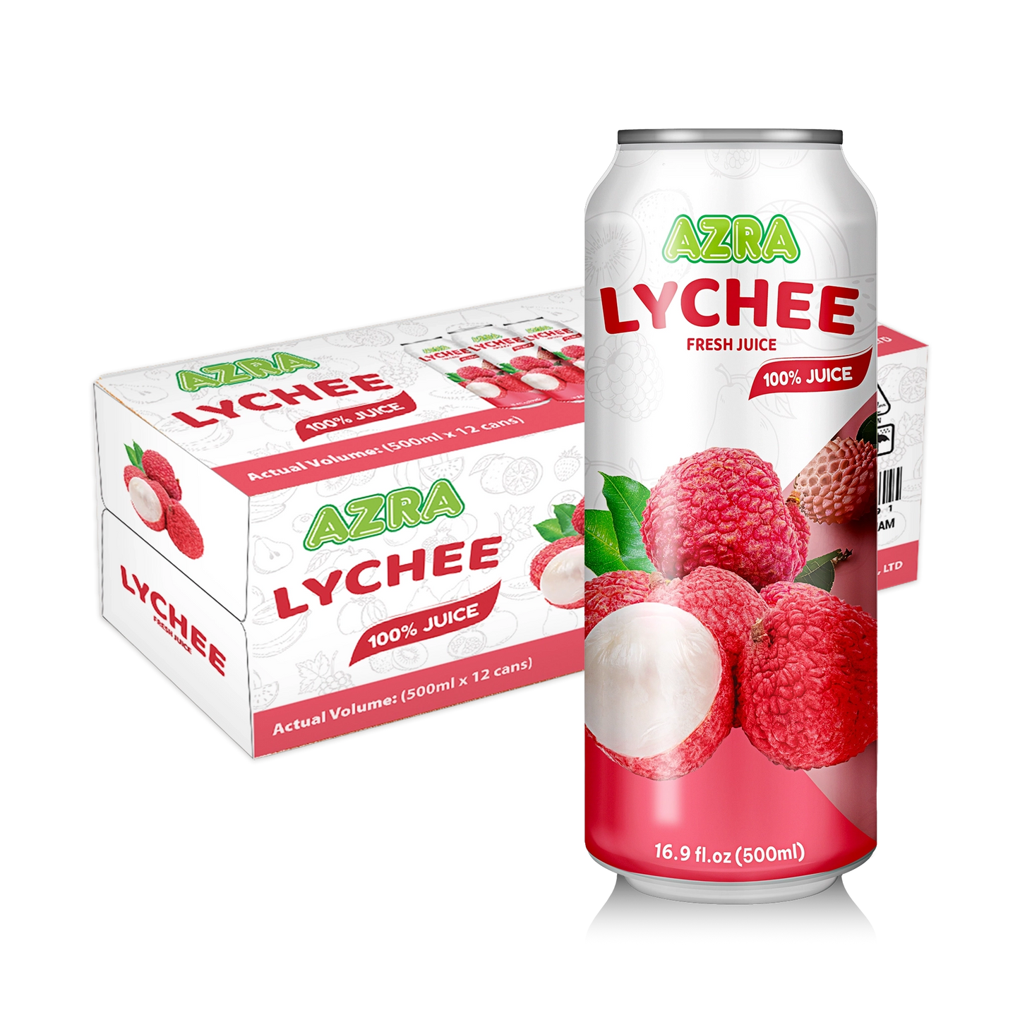 AZRA Lychee Juice 12 Pack 500ml Cans Imported from Vietnam