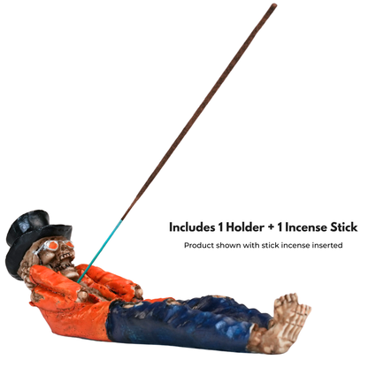 INIM Store Reclining Skeleton Stick Incense Holder, Multicolor Resin Gothic Tabletop Decor, Heat Resistant, 11 x 2.5 x 3 in, Includes 1 Holder + 1 Incense Stick