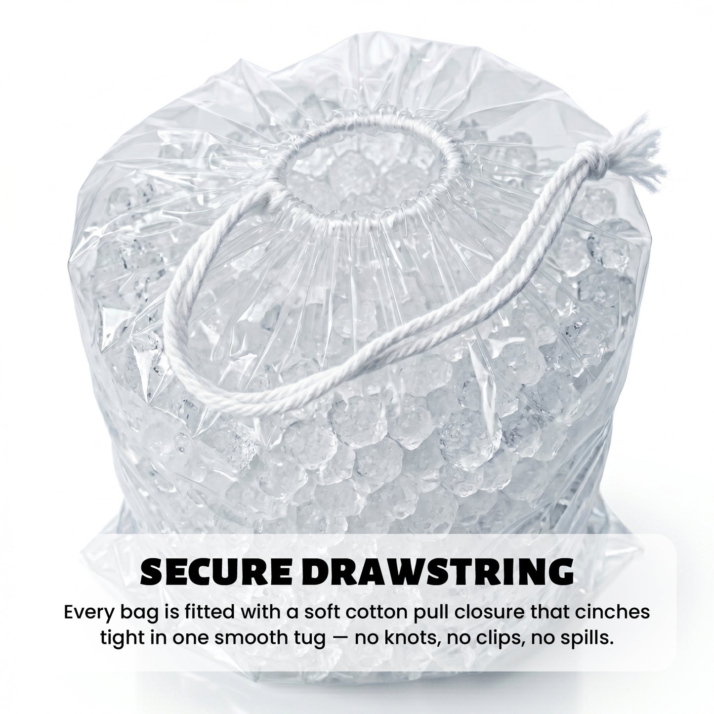 8 lbs Crystal Drawstring Ice Bags - 100 Count per Case