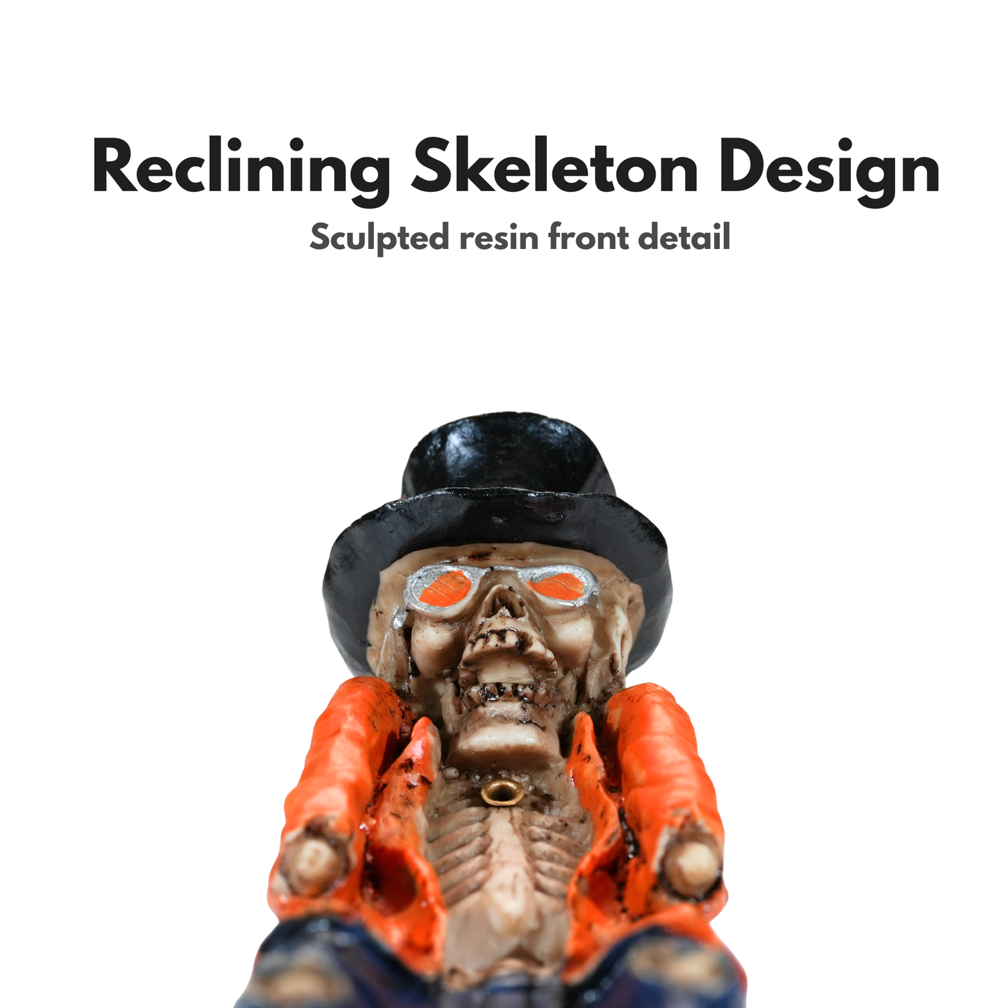 INIM Store Reclining Skeleton Stick Incense Holder, Multicolor Resin Gothic Tabletop Decor, Heat Resistant, 11 x 2.5 x 3 in, Includes 1 Holder + 1 Incense Stick