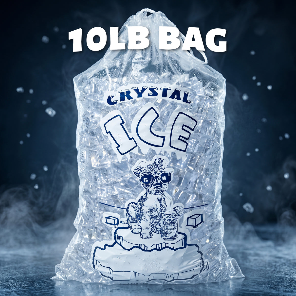10 lbs Crystal Drawstring Ice Bags - 100 Count per Case