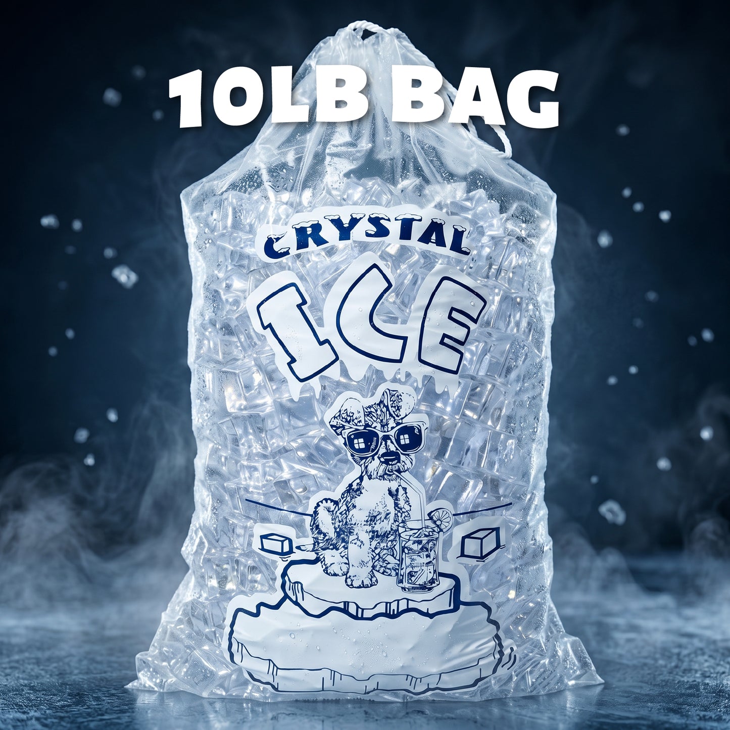 10 lbs Crystal Drawstring Ice Bags - 100 Count per Case