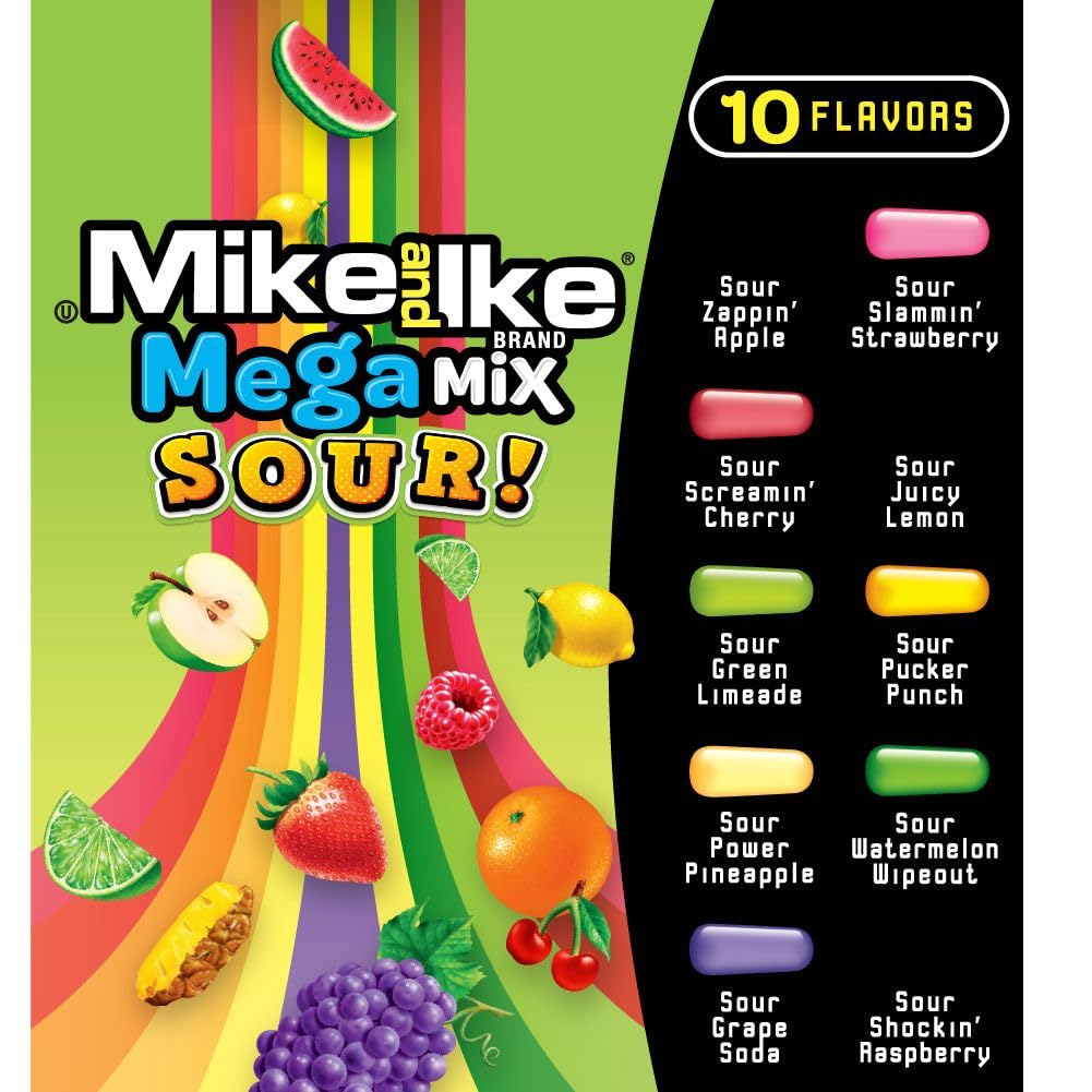 Mike and Ike Mega Mix Sour – 10 Flavors – 5oz (12 Pack)
