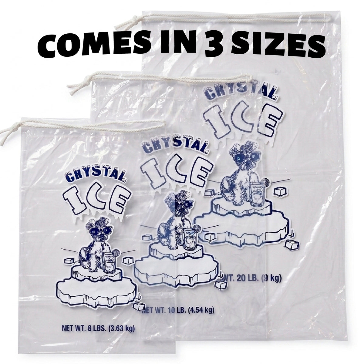 8 lbs Crystal Drawstring Ice Bags - 100 Count per Case