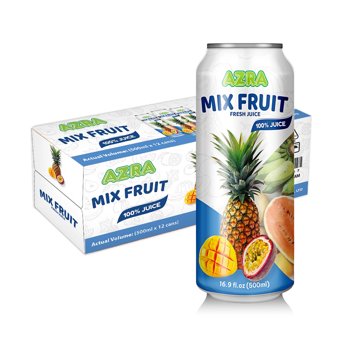 AZRA Mix Fruit Juice 12 Pack 500ml cans with retail case imported from Vietnam