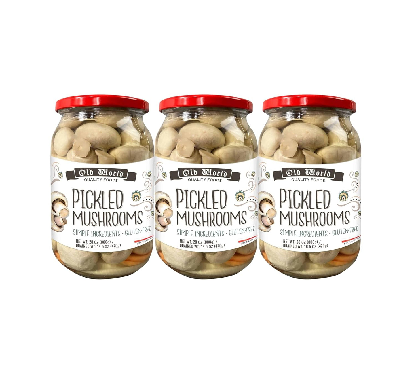 Pickled Mushrooms – 32 oz Glass Jars (3-Pack) | Traditional Old World Style