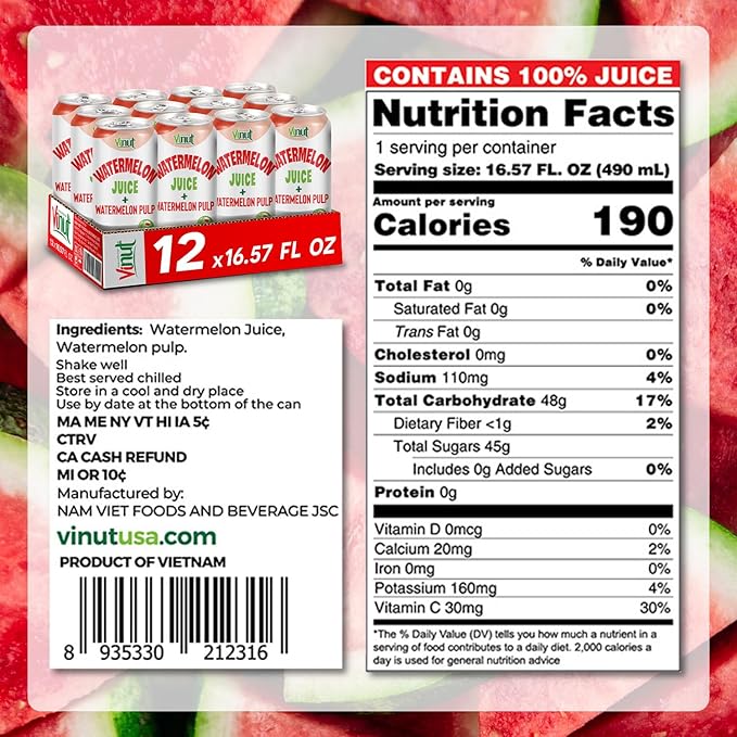 VINUT Real Juice with pulp (no sugar added) — 12 Pack
