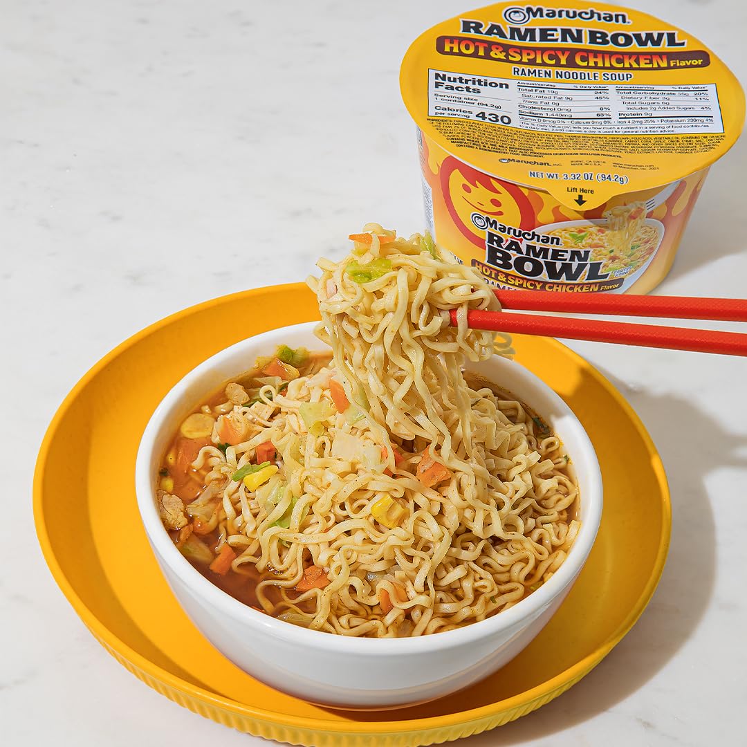 Maruchan Instant Bowl – Hot & Spicy Chicken Flavor (3.1 oz, 6-Pack)
