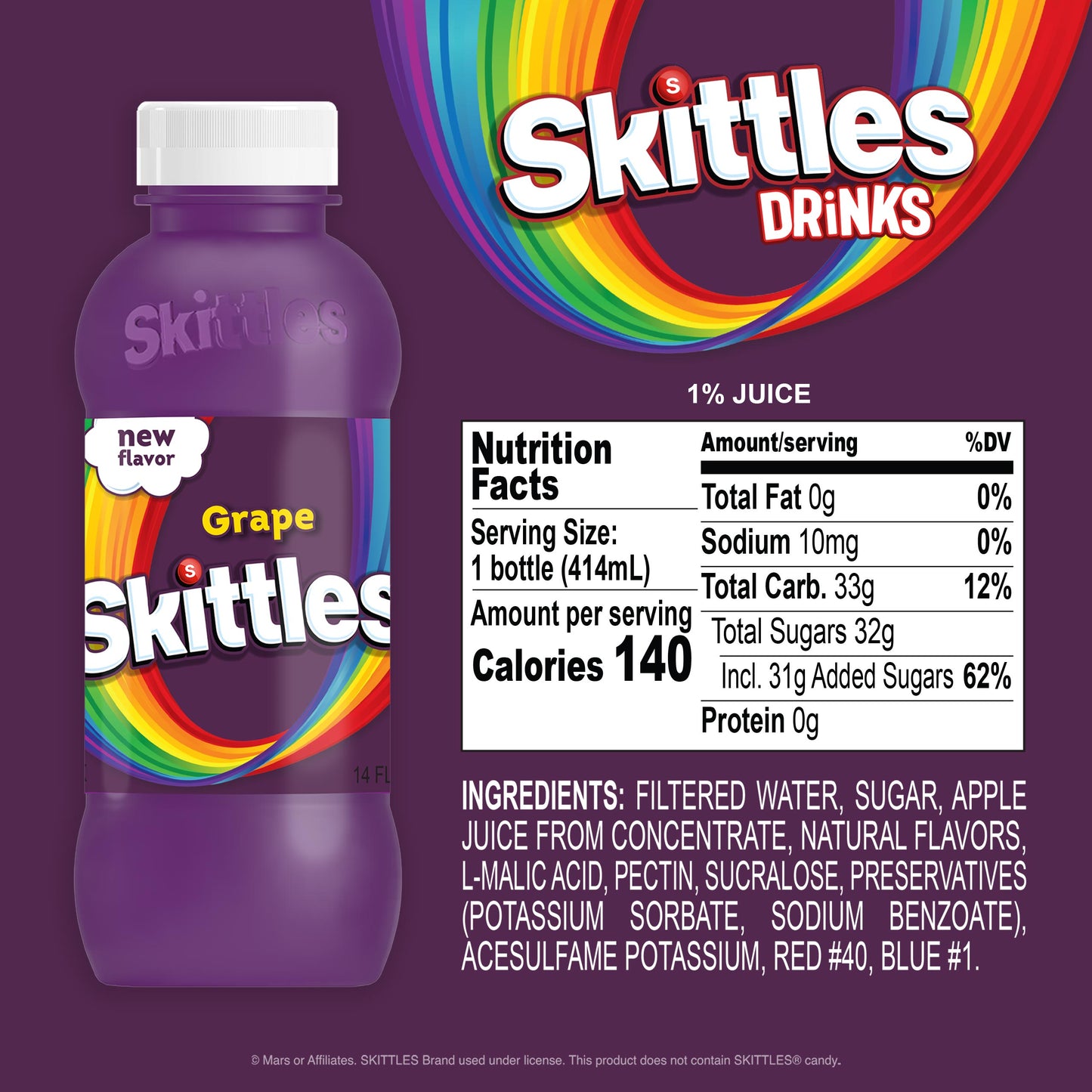 Skittles Drinks Variety Pack – 8 Bottles, 14 fl oz Each – Grape, Lime, Orange & Strawberry