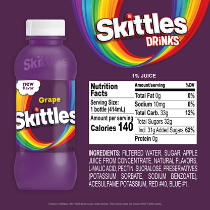 Skittles Drinks Variety Pack – 8 Bottles, 14 fl oz Each – Grape, Lime, Orange & Strawberry