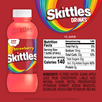 Skittles Drinks Variety Pack – 8 Bottles, 14 fl oz Each – Grape, Lime, Orange & Strawberry
