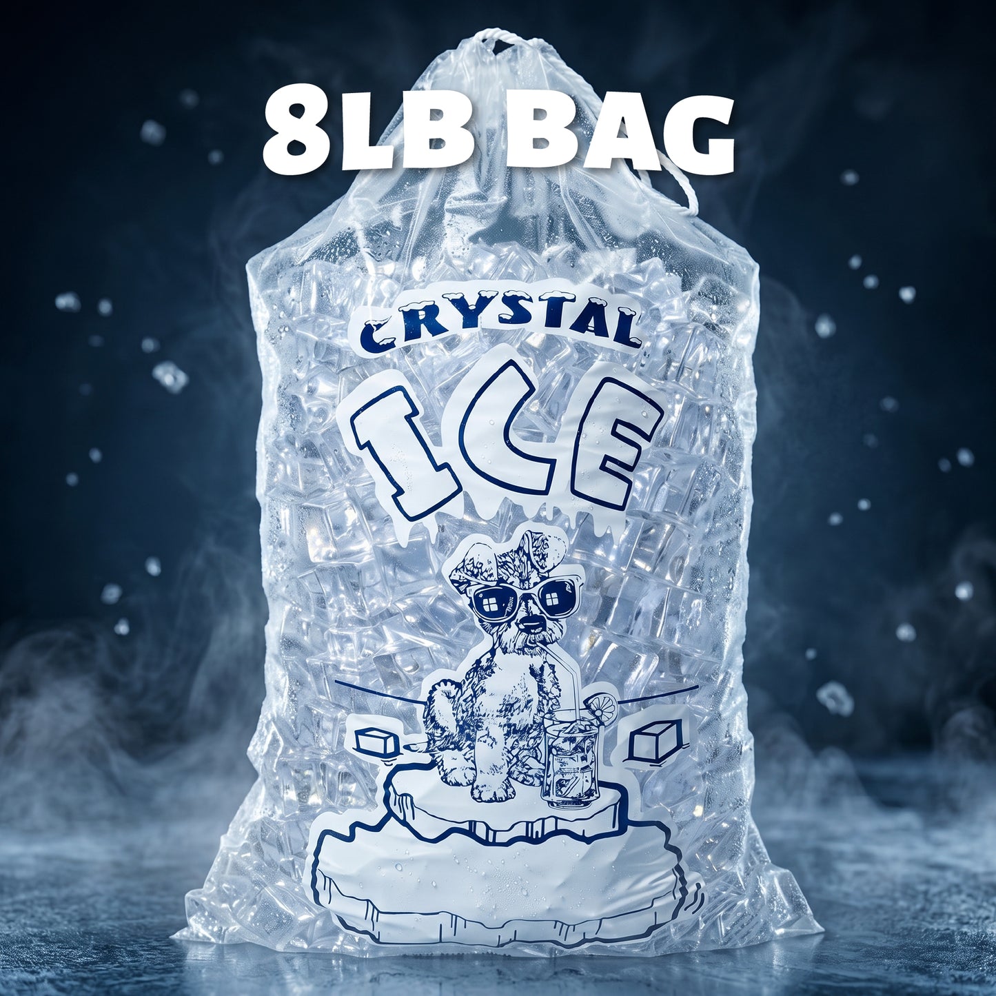 8 lbs Crystal Drawstring Ice Bags - 100 Count per Case