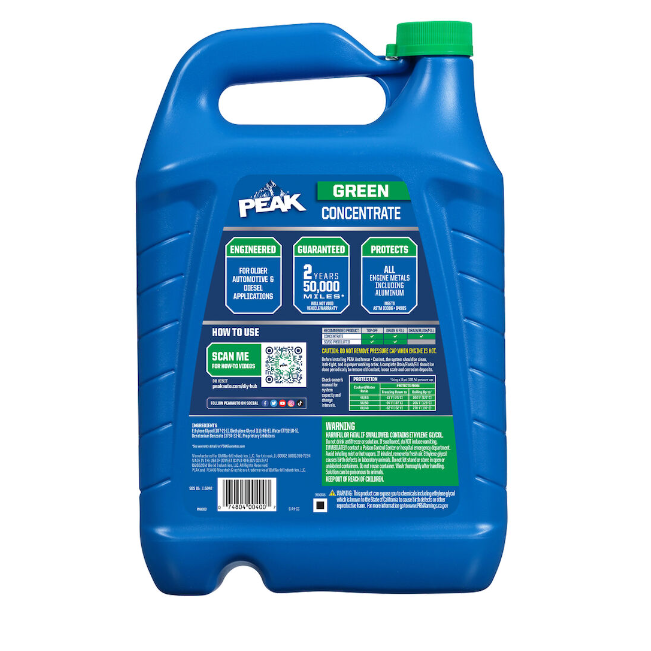 PEAK® Conventional Concentrate Antifreeze + Coolant - Green, 1 Gallon (3.78L) - Bulk Pack of 6 Gallons