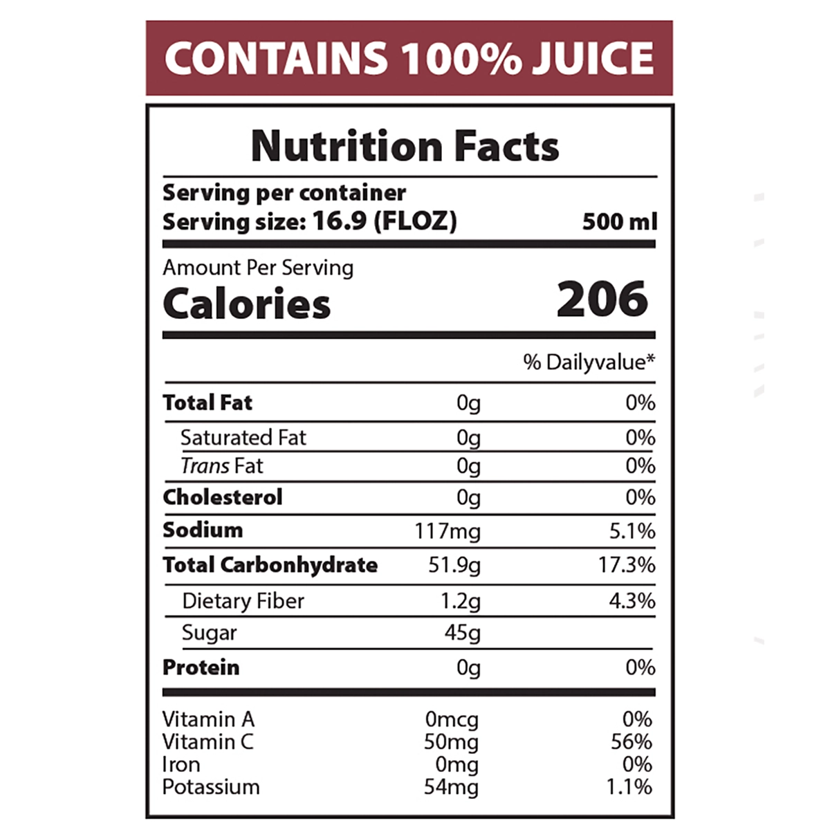 AZRA Apple Juice Nutrition Facts Label