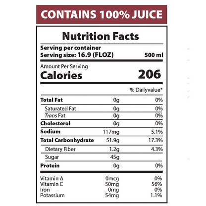 AZRA Apple Juice Nutrition Facts Label